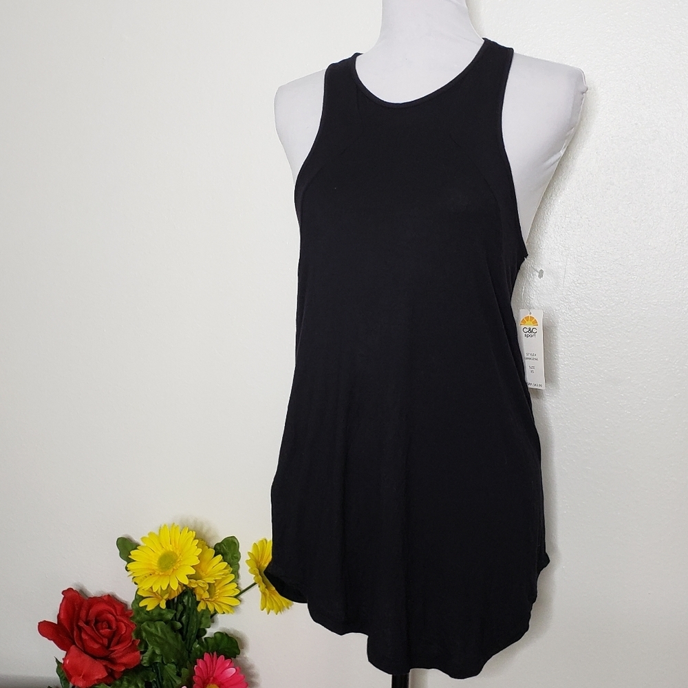 C&C Sport Racerback Long Semi Sheer Top Performance Wear Athleisure Fall Workout - Picture 8 of 11